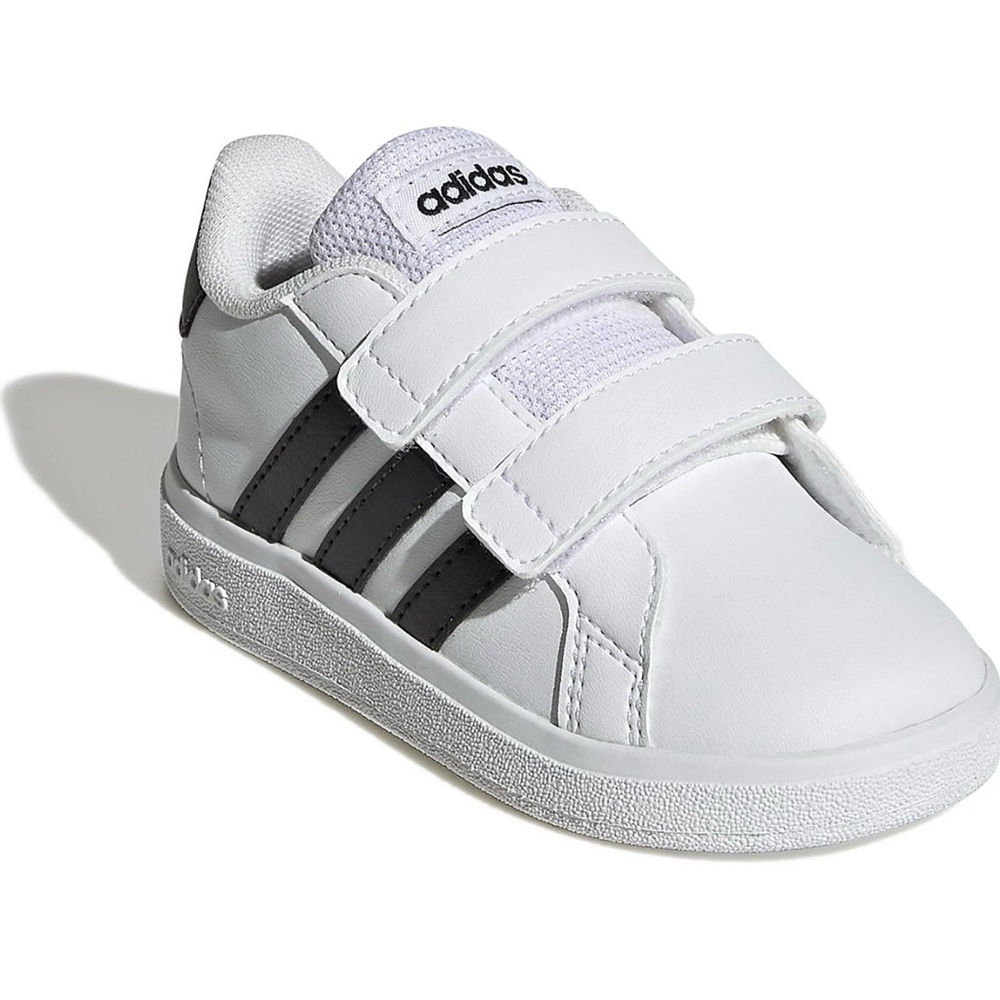 Adidas Kids White and Black Velcro Sneakers